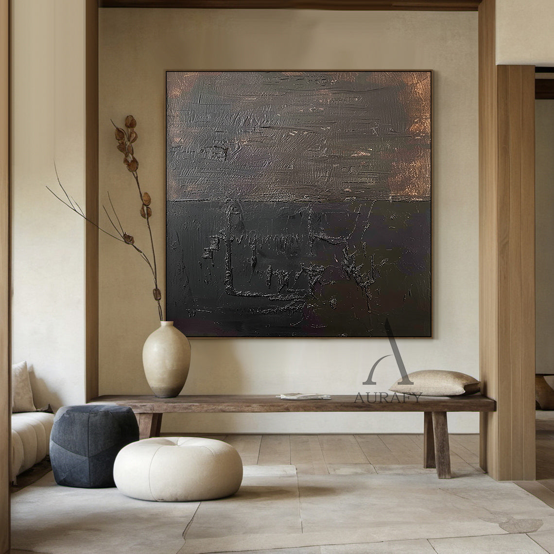 General Abstract Brown Art Thick Impasto Tactile Surface Scratched Industrial Retro Texture AURA477