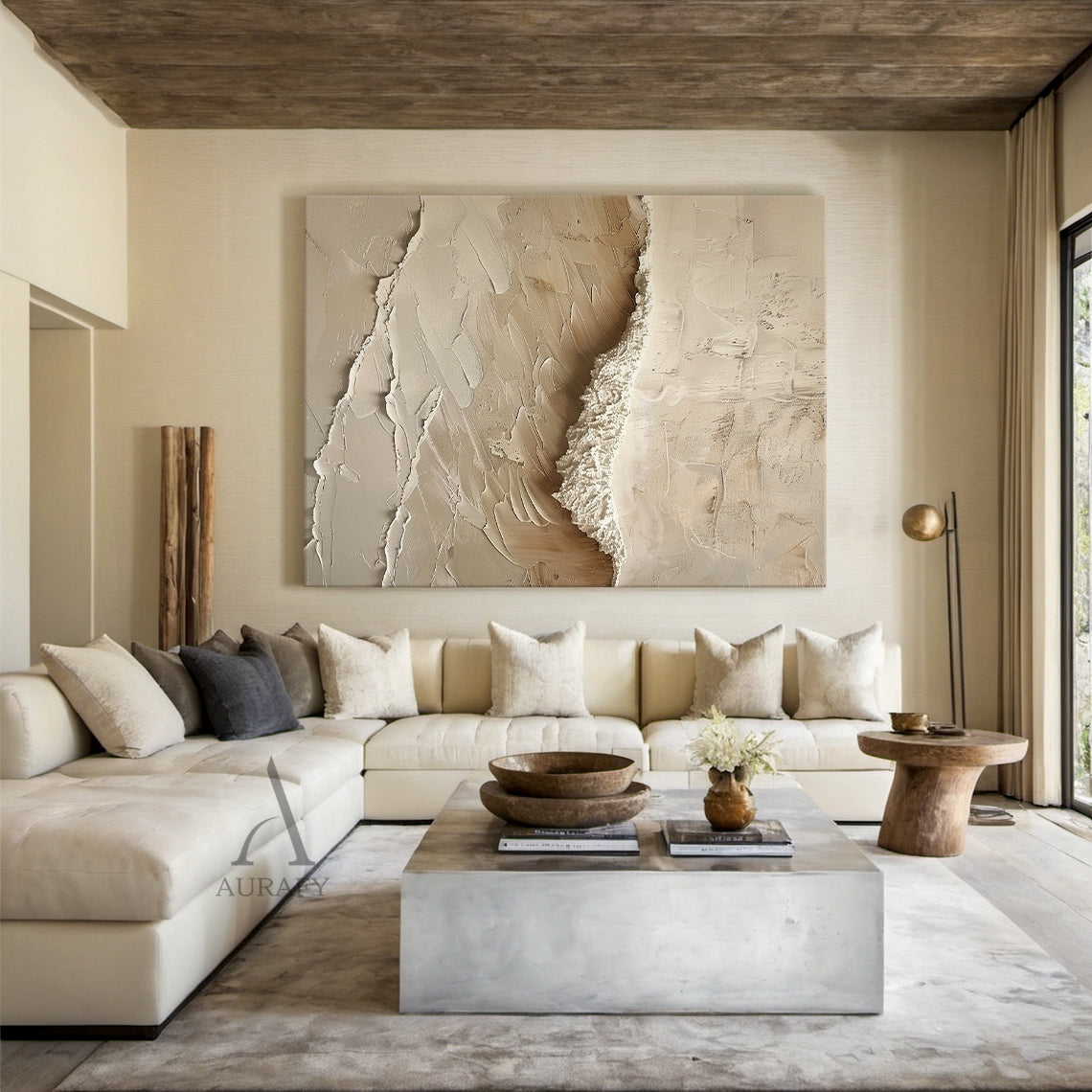 Beige Minimalist Sea Texture Wall Art - AURA677