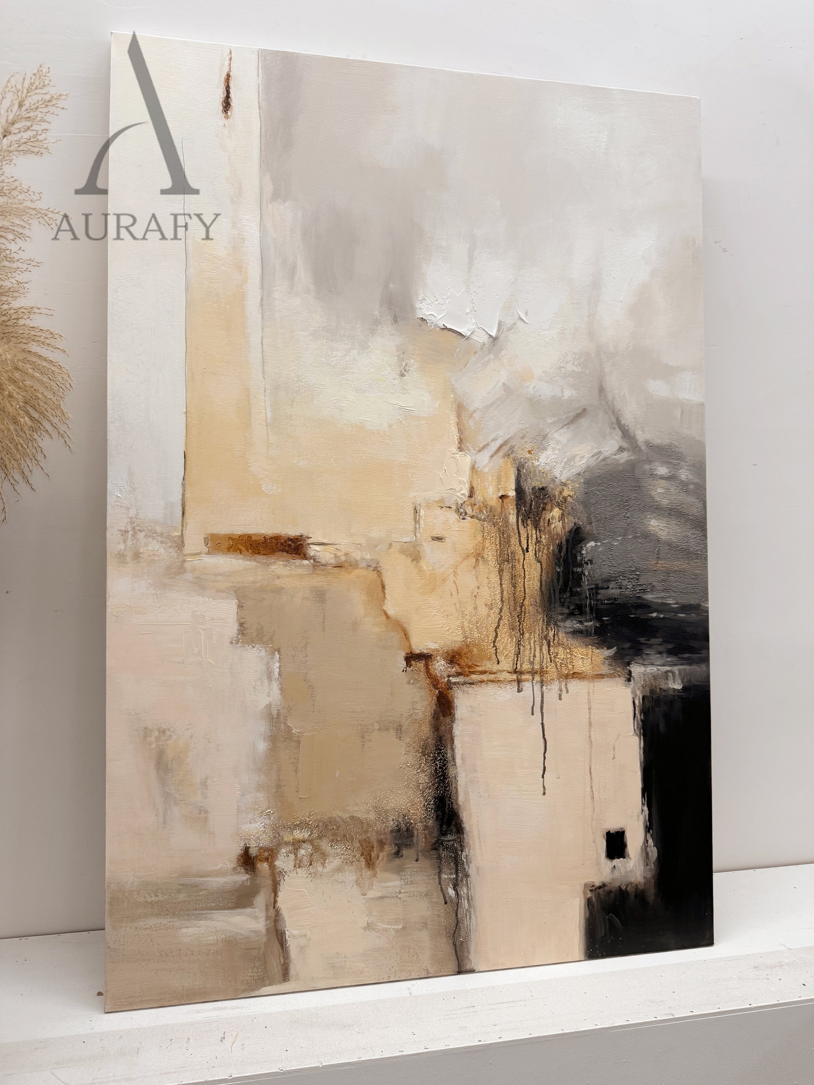 General Abstract Beige Black Wall Art for Contemporary Home Decor AURA286