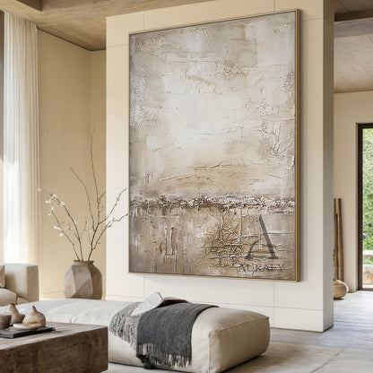 Beige Abstract Art Wabi-Sabi Crackle Texture Tactile Plaster-like Modern Organic Wall Decor AURA481