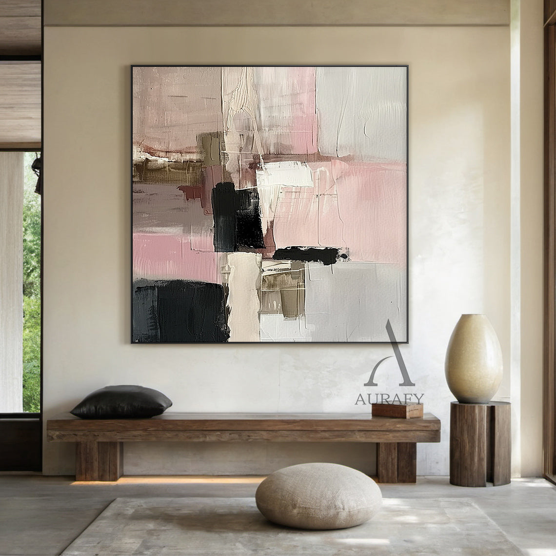 Abstract Wall Art Pink Black White Thick Knife Strokes Tactile Luxe AurafyArt AURA494