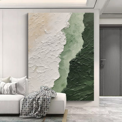 Moss Serenity Canvas – Moss Green & Ivory Textured Wall Art – AURA061