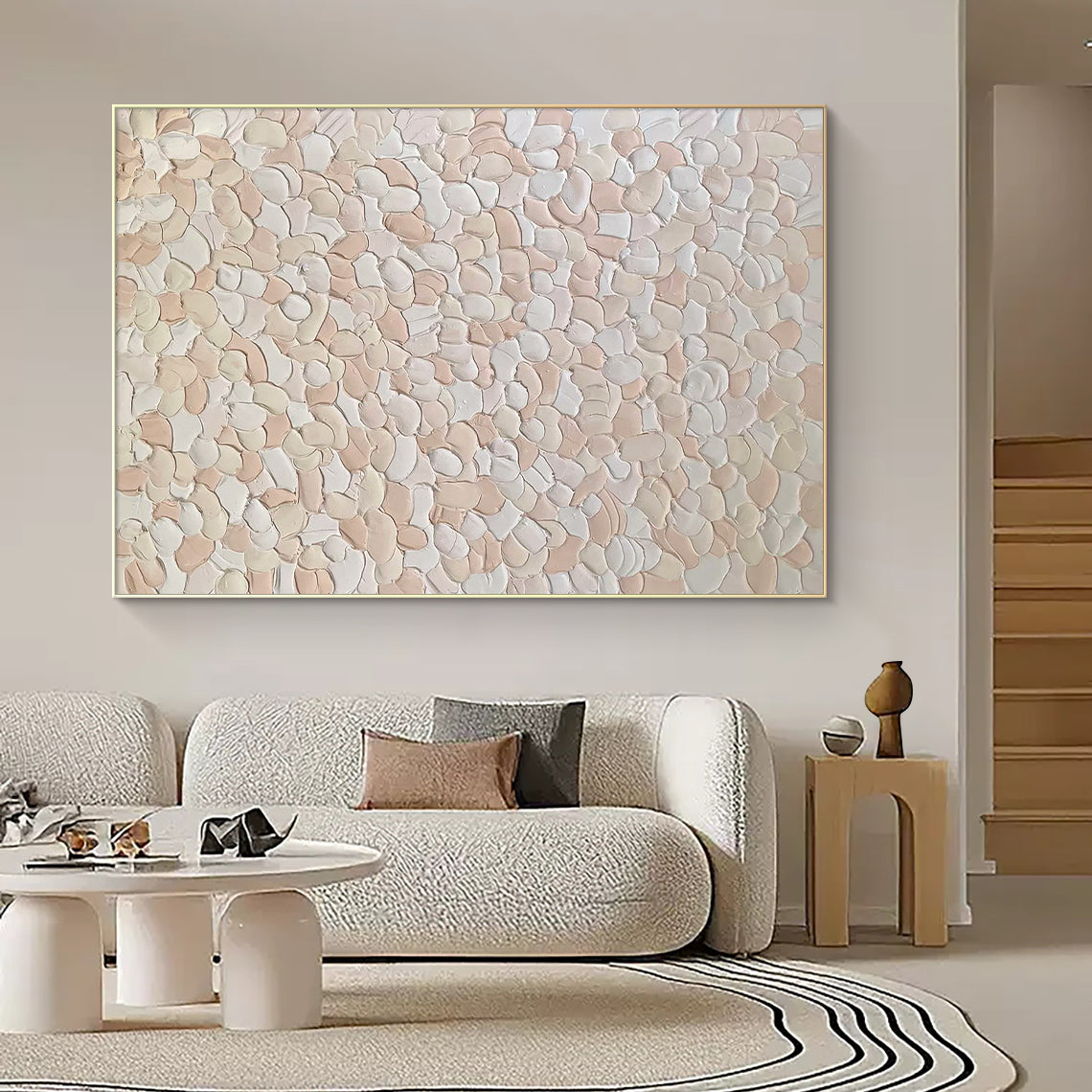 Petal Drift-Beige & Pink 3D Textured-AURA066