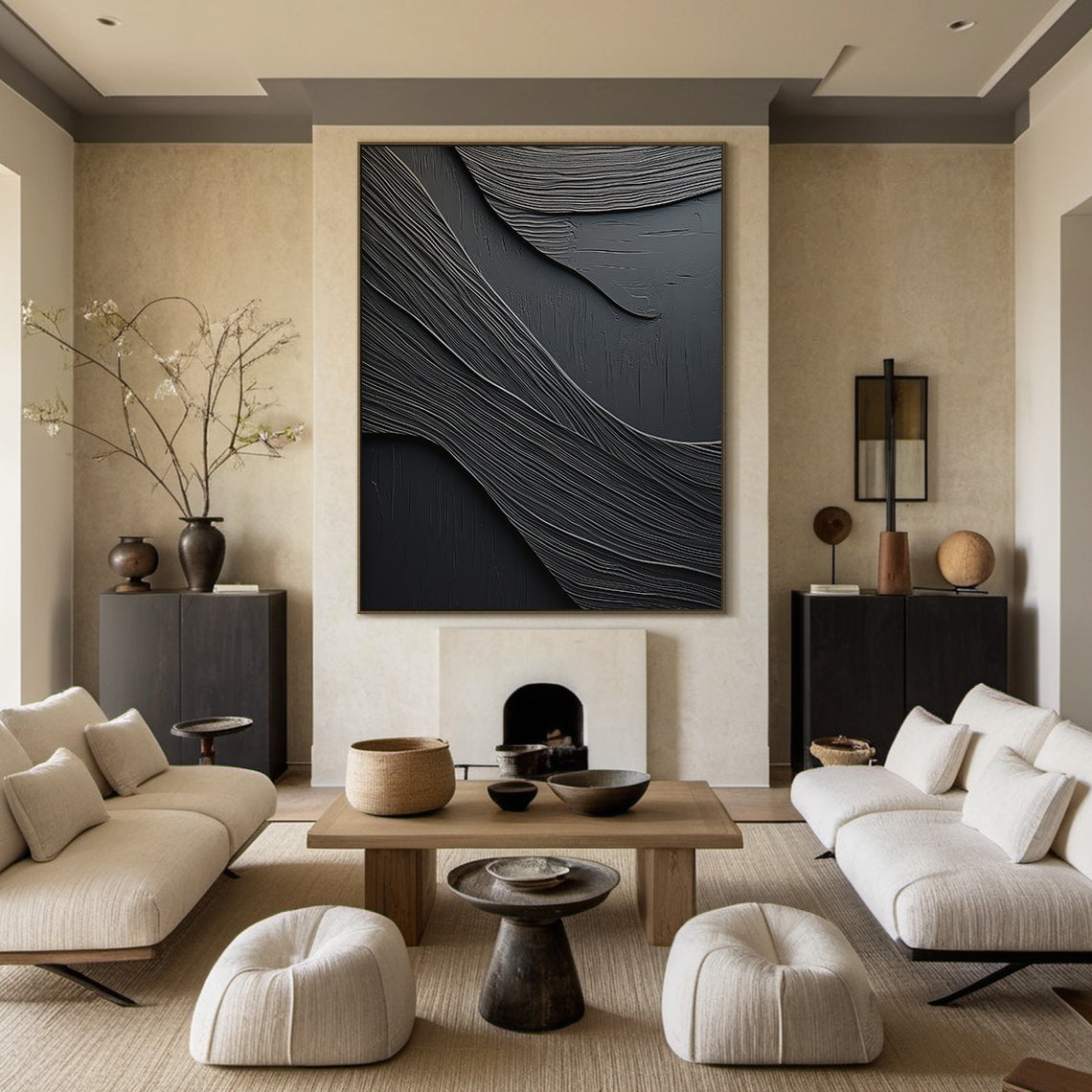 Obsidian Flow-Black 3D Textured Art-AURA068