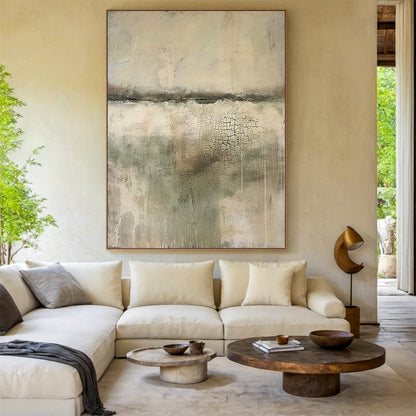 VerdaMossed Silence-Green & Beige Wabi-Sabi Art-AURA080