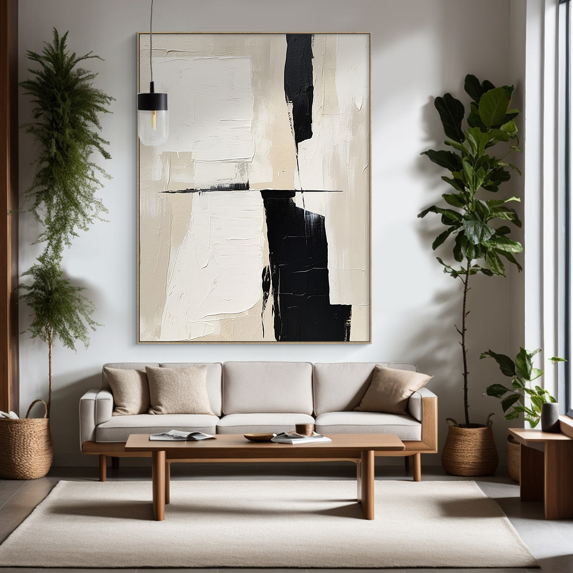 Traces of Still Light a Warm Ivory & Noir Abstraction-AURA111