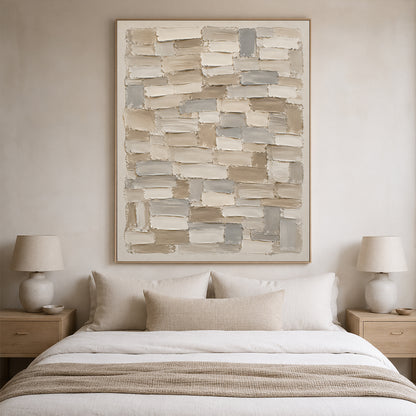 Textured Abstract Wall Art Beige Neutral Knife Stroke High Relief Plaster Minimalist Canvas AURA756