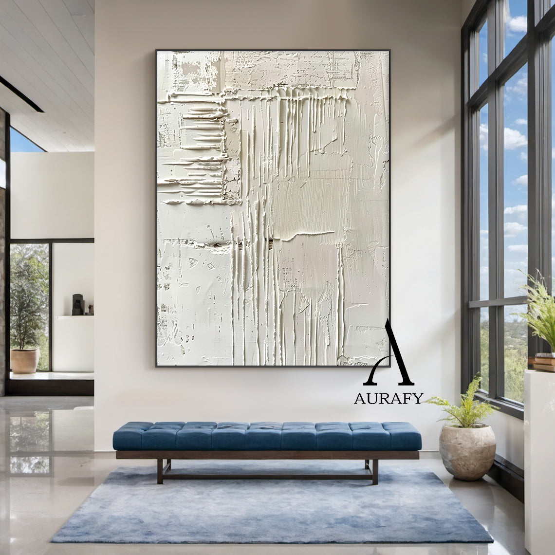 3D Textured Beige Abstract Painting Tactile Surface Sculpted Canvas Japandi Minimalist Art AURA526