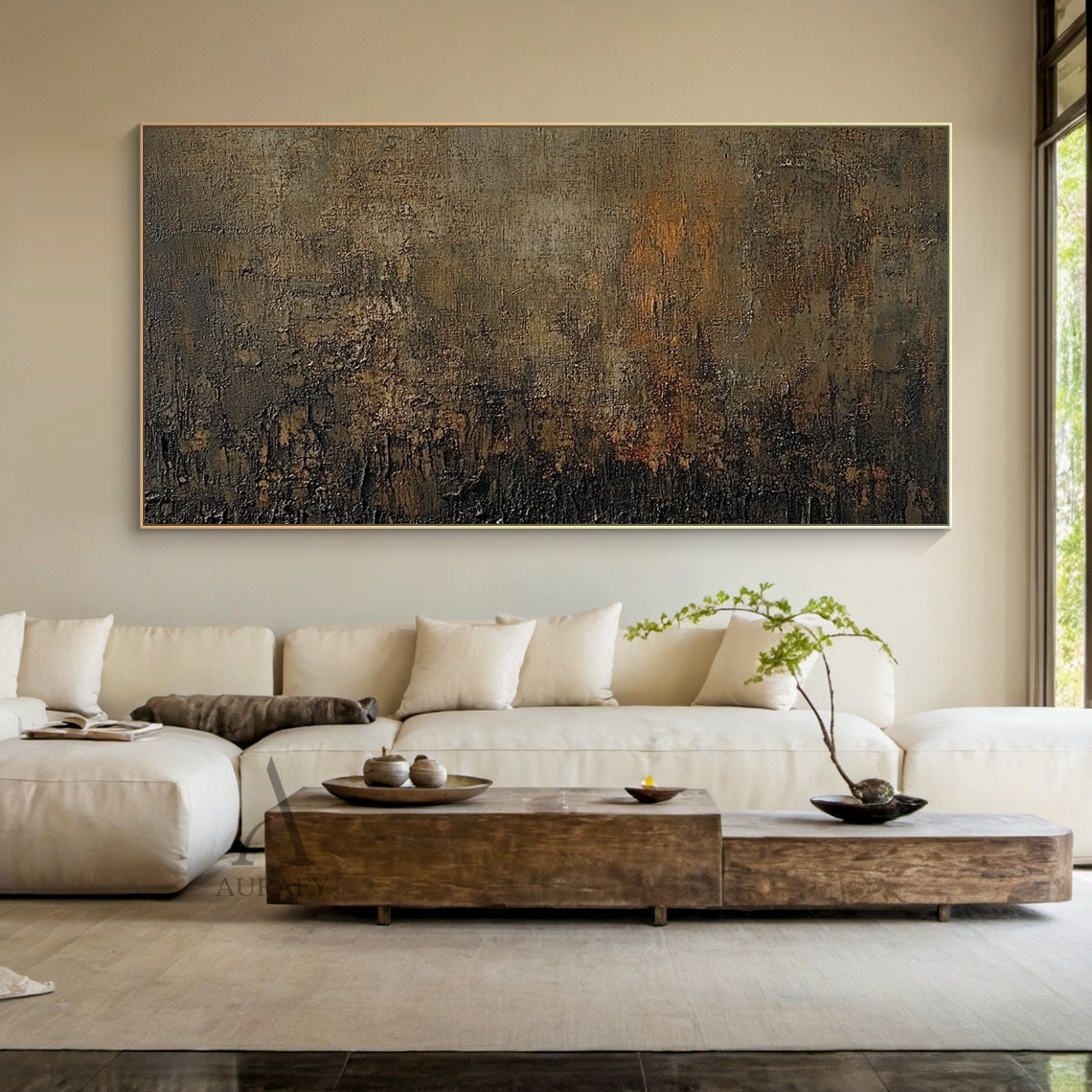 Umber and Rust Abstract Wall Art with Dense Mottled Texture - AURA849