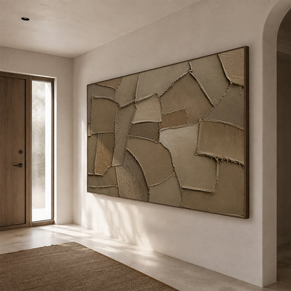 Wabi Sabi Brown 3D Textured Plaster Sculpted Canvas Japandi Minimalist Luxe Tactile Knife Stroke Art AURA771