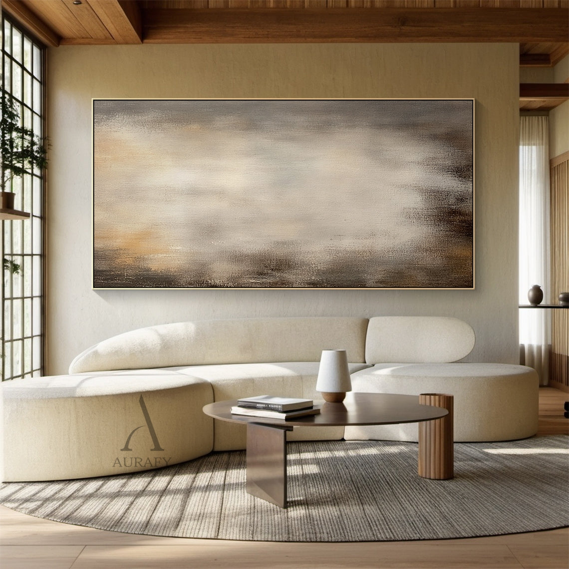 Misty Taupe Neutral Abstract Wall Art - AURA695