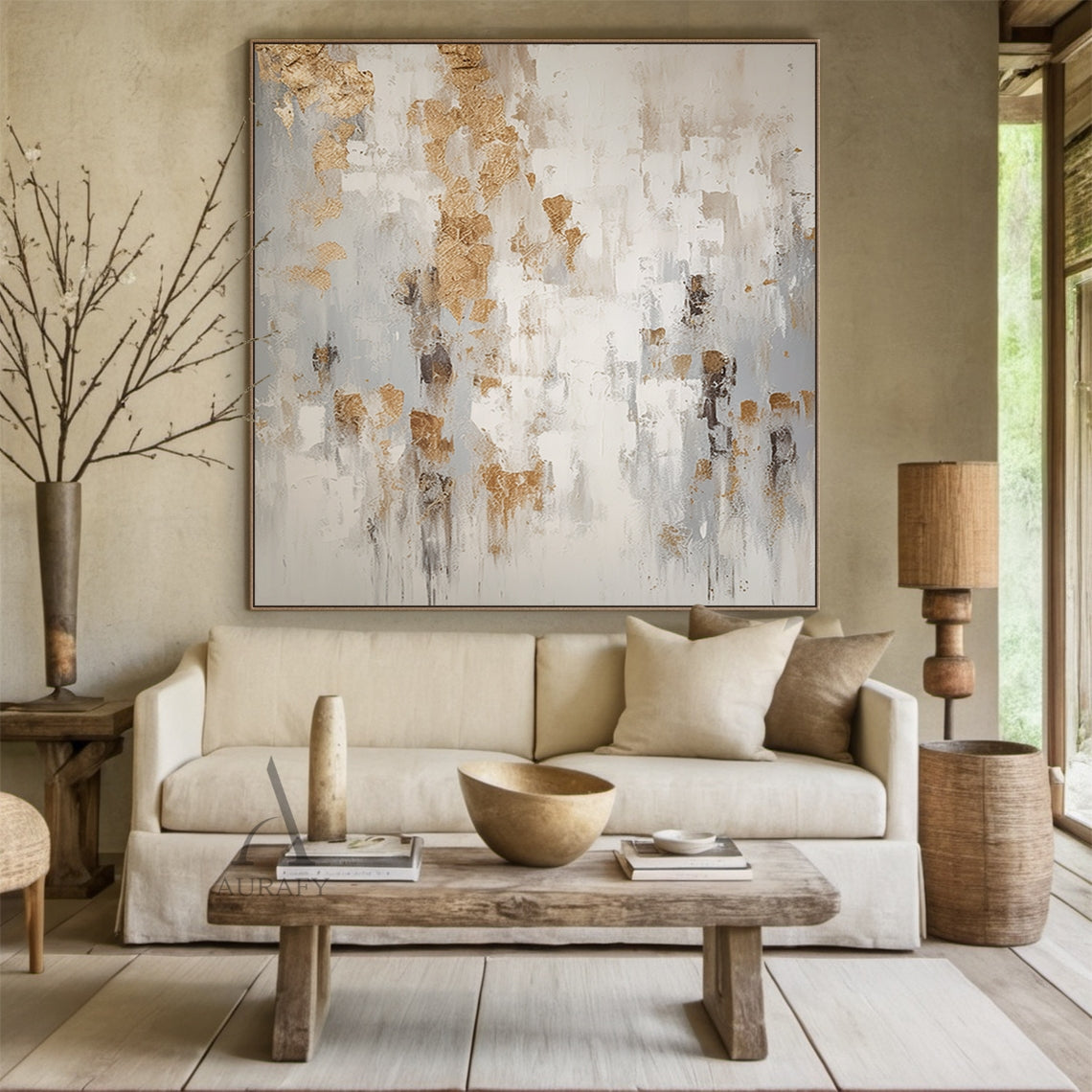 General Abstract Beige Yellow Plaster Textured Art Tactile Surface Flowing Brushstrokes Modern Organic AURA462