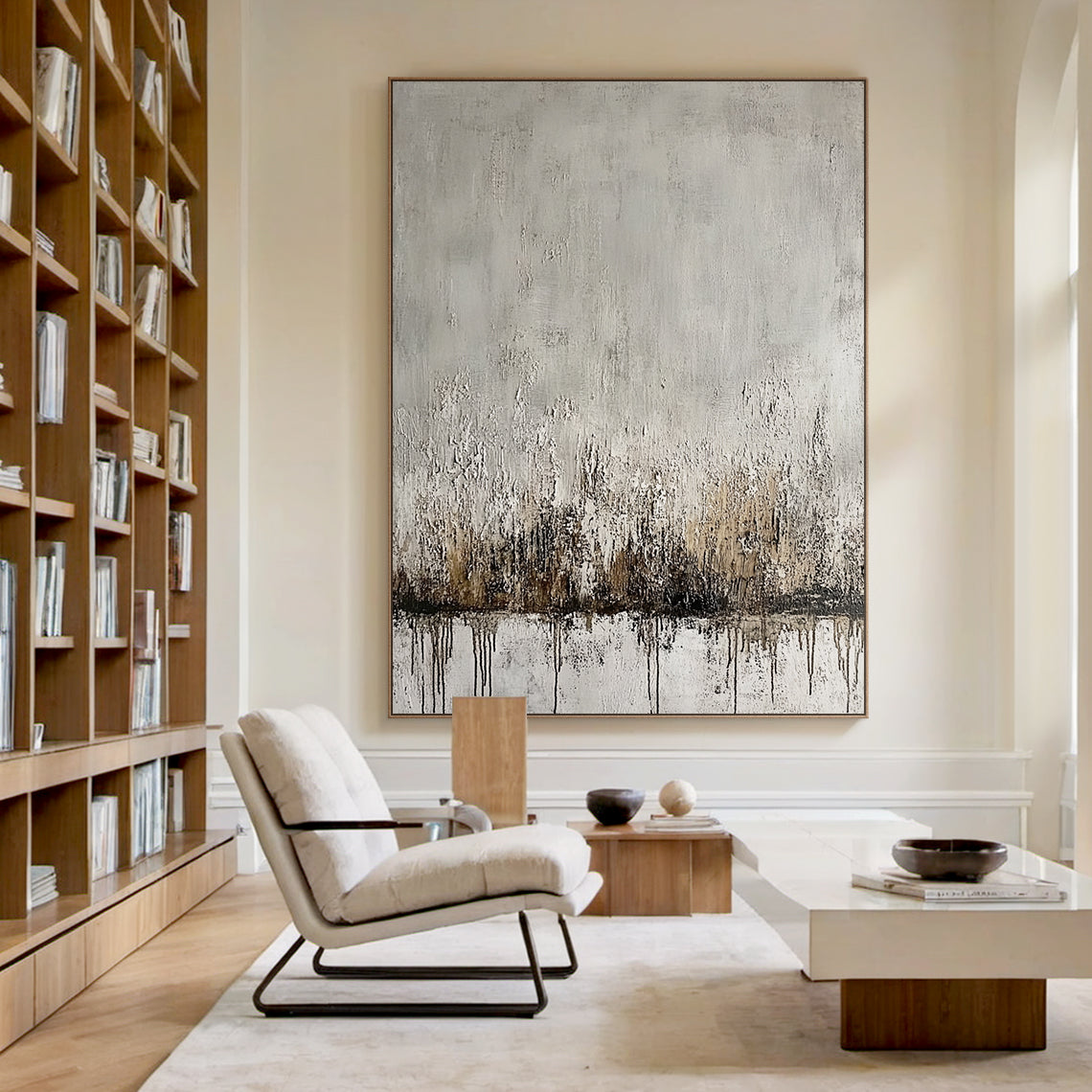 Wabi Sabi Gray Abstract Organic Textured Thick Impasto Scratched Drip Wall Art AURA587