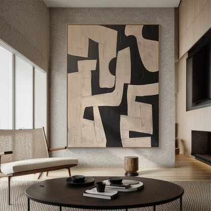 General Abstract Beige Black Textured Wall Art Modern Home Decor-AURA179