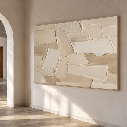 Beige 3D Palette Knife Stroke Plaster Sculpted Canvas Minimalist Japandi Neutral Wall Art AURA755