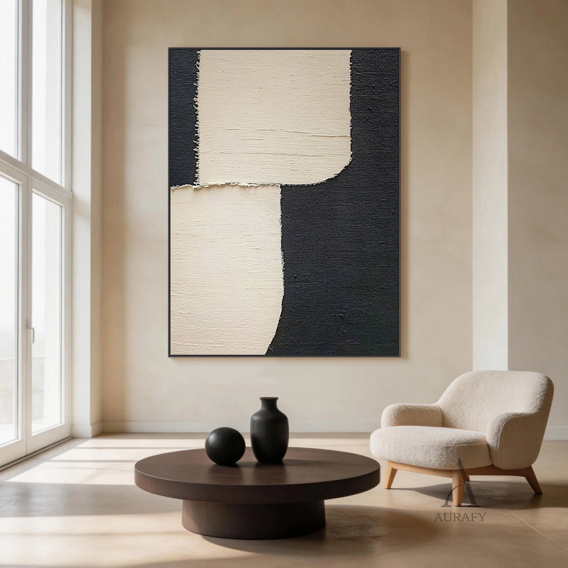 Minimalist Black Beige Wall Art for Home Living Room Decor AURA379