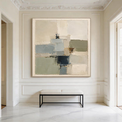 Plaster Textured Abstract Painting Japandi Beige Green Knife Painted Minimalist Luxe Wall Decor AURA752