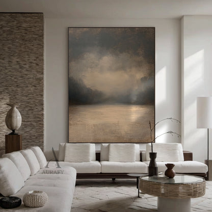 Stillwater, Brown Foggy Lake Canvas Wall Art AURA877