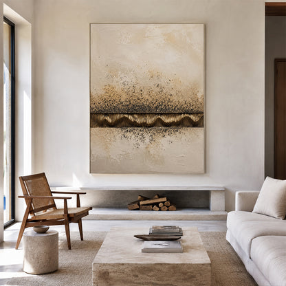 Wabi-Sabi Plaster Textured Painting Japandi Neutral Beige Brown Abstract Sculpted Canvas Gold Accent Tactile Wall Art AURA765