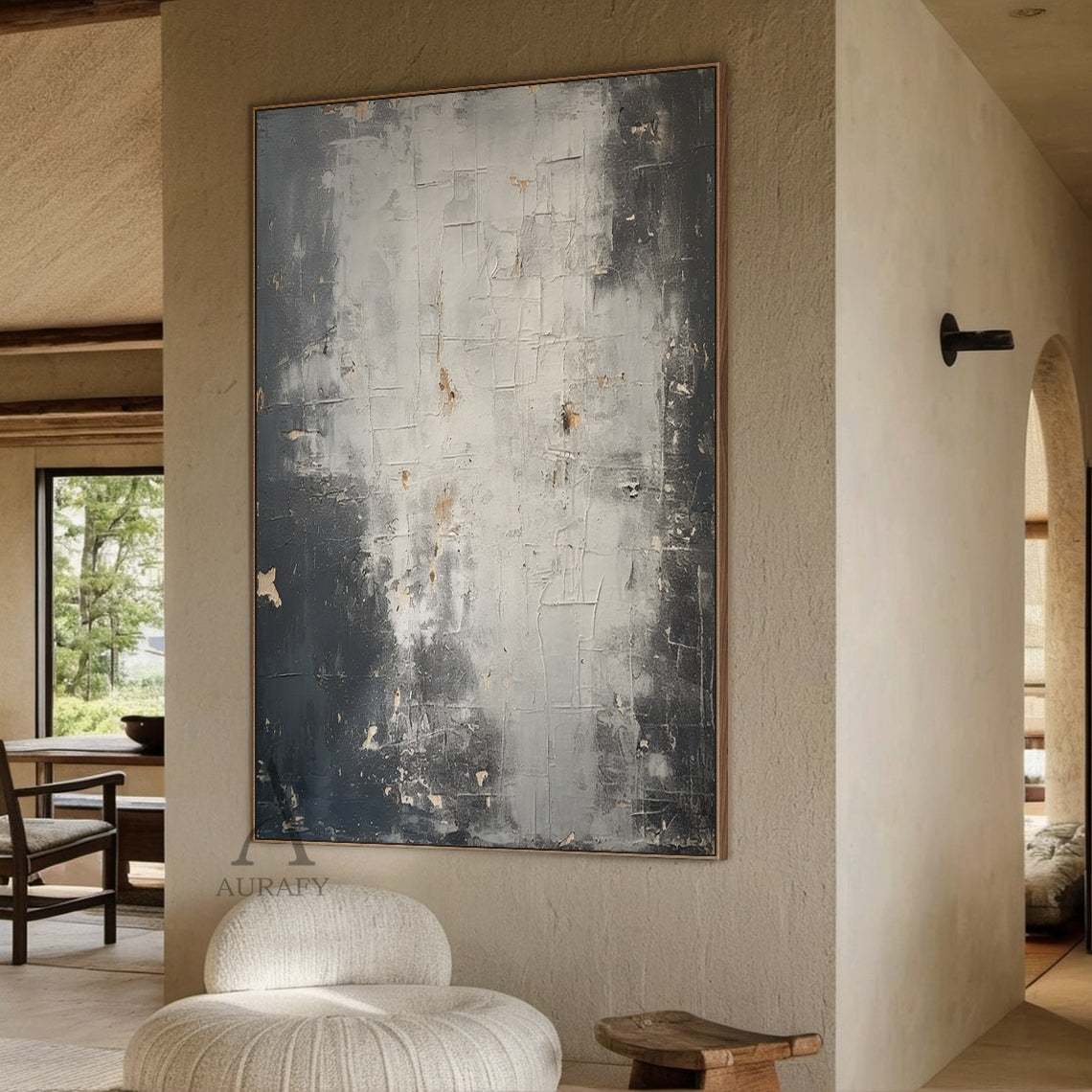 Black, Grey & Off-White Weathered Abstract Wall Art - AURA820