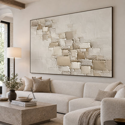 Floating Squares, Beige High-Relief Plaster Painting AURA864