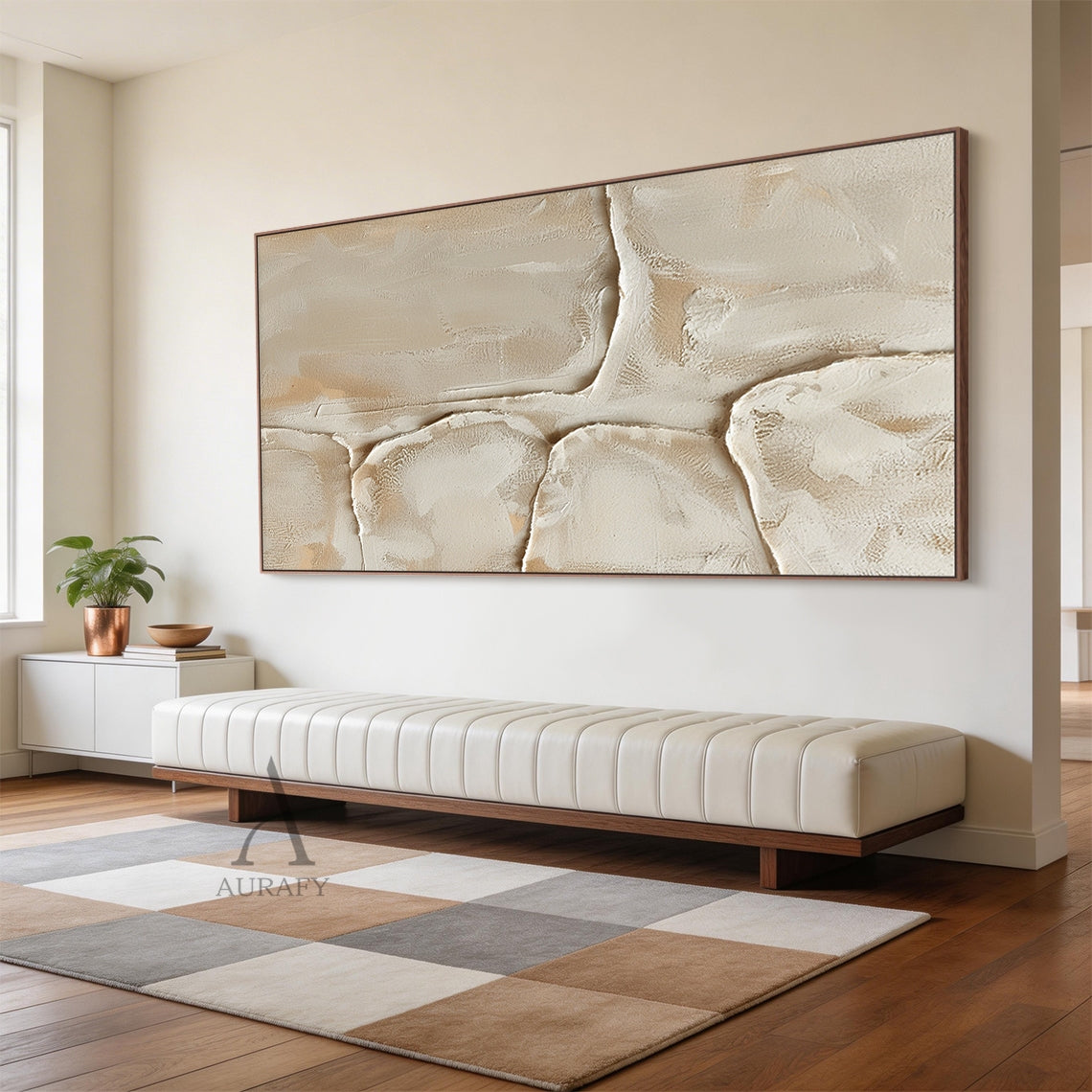 Quiet Layers, Warm Beige Sculpted Plaster Wall Art AURA862
