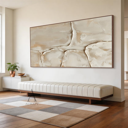 Quiet Layers, Warm Beige Sculpted Plaster Wall Art AURA862