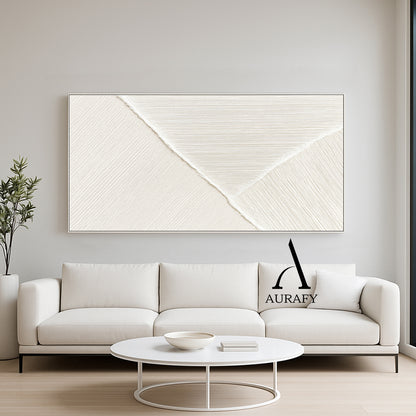 Minimalist Wall Art Beige White Tactile Vertical Texture Geometric Split Fabric Wall Decor AURA547