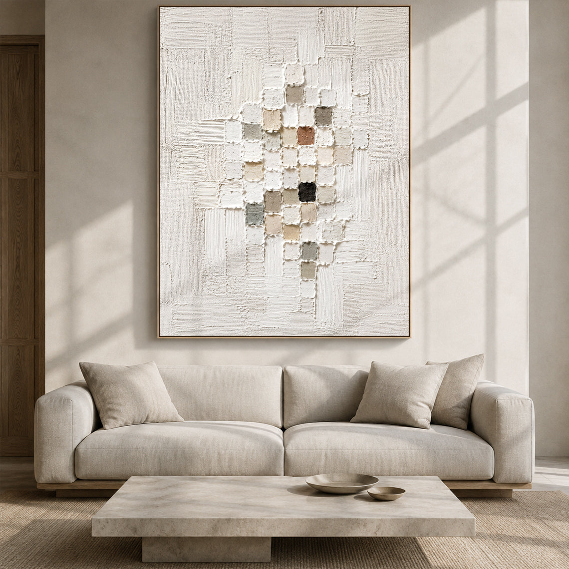 3D Textured White Plaster Painting Wabi-Sabi Japandi High Relief Mosaic Tactile Minimalist Luxe Wall Art AURA768