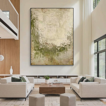 Wabi-Sabi Texture Wall Art – Moss Green & Aged Cream – AURA022(Vertical)