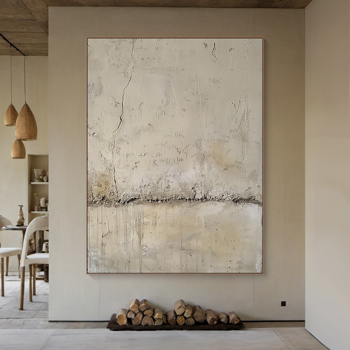 Wabi Sabi Beige Plaster Textured Wall Art with Cracked Mottled Tactile Surface AURA582