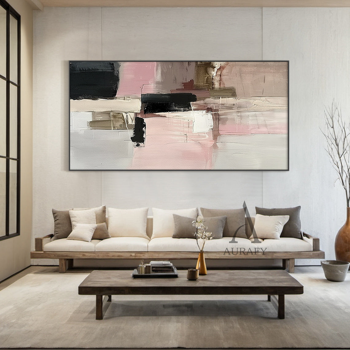 Abstract Wall Art Pink Black White Thick Knife Strokes Tactile Luxe AurafyArt AURA494
