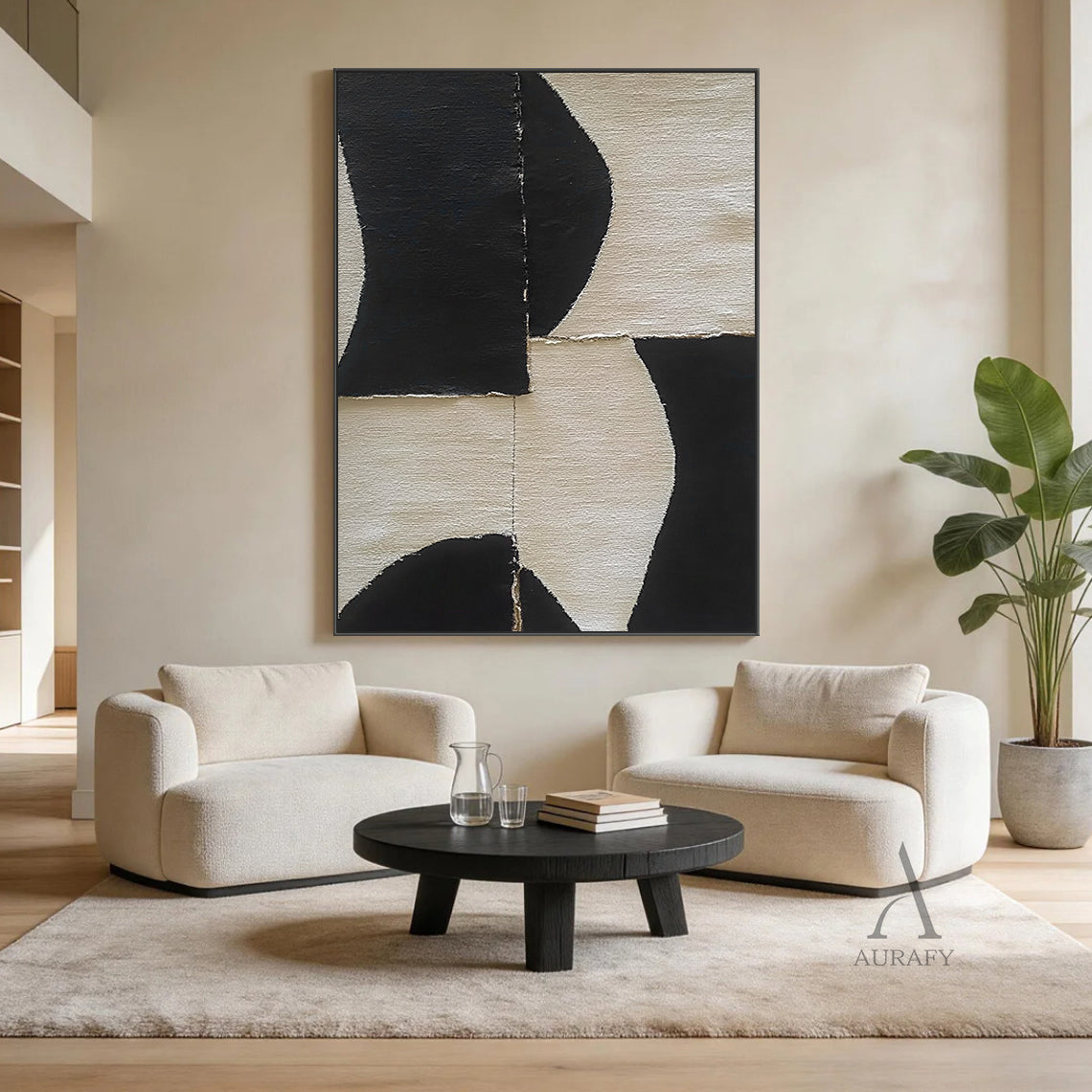 Minimalist Black Beige Wall Art Living Room Bedroom Decor AURA353