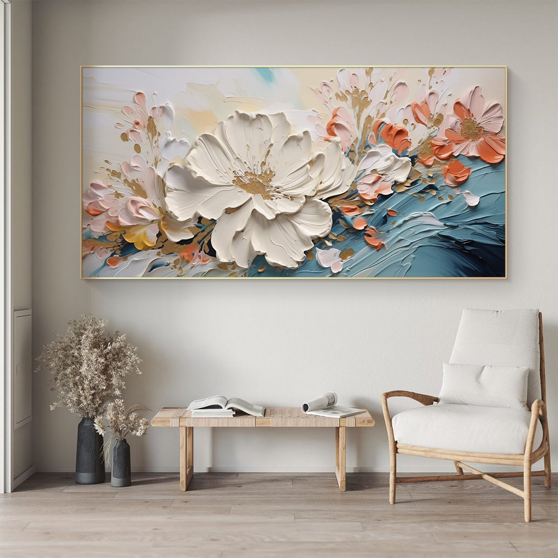 Petal Flow-Blue & Beige 3D Textured-AURA063