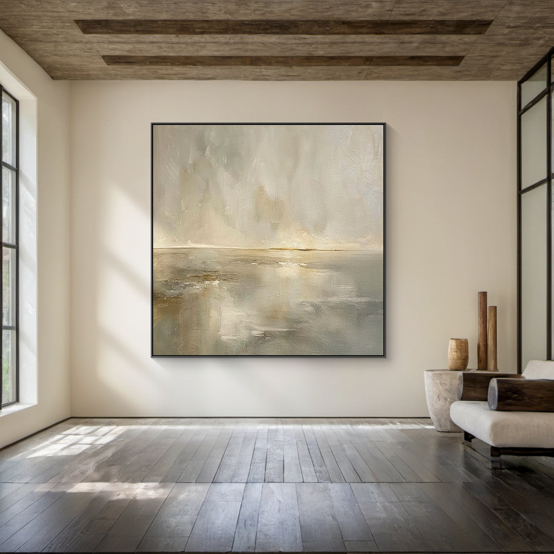 Quiet Horizon-Beige Abstract Field-AURA105