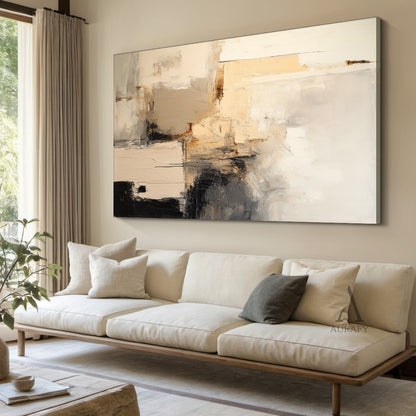 General Abstract Beige Black Wall Art for Contemporary Home Decor AURA286