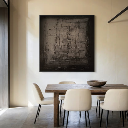 Textural Grid Painting – Deep Charcoal Canvas – AURA019(Horizontal)