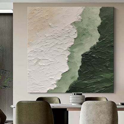 Moss Serenity Canvas – Moss Green & Ivory Textured Wall Art – AURA061