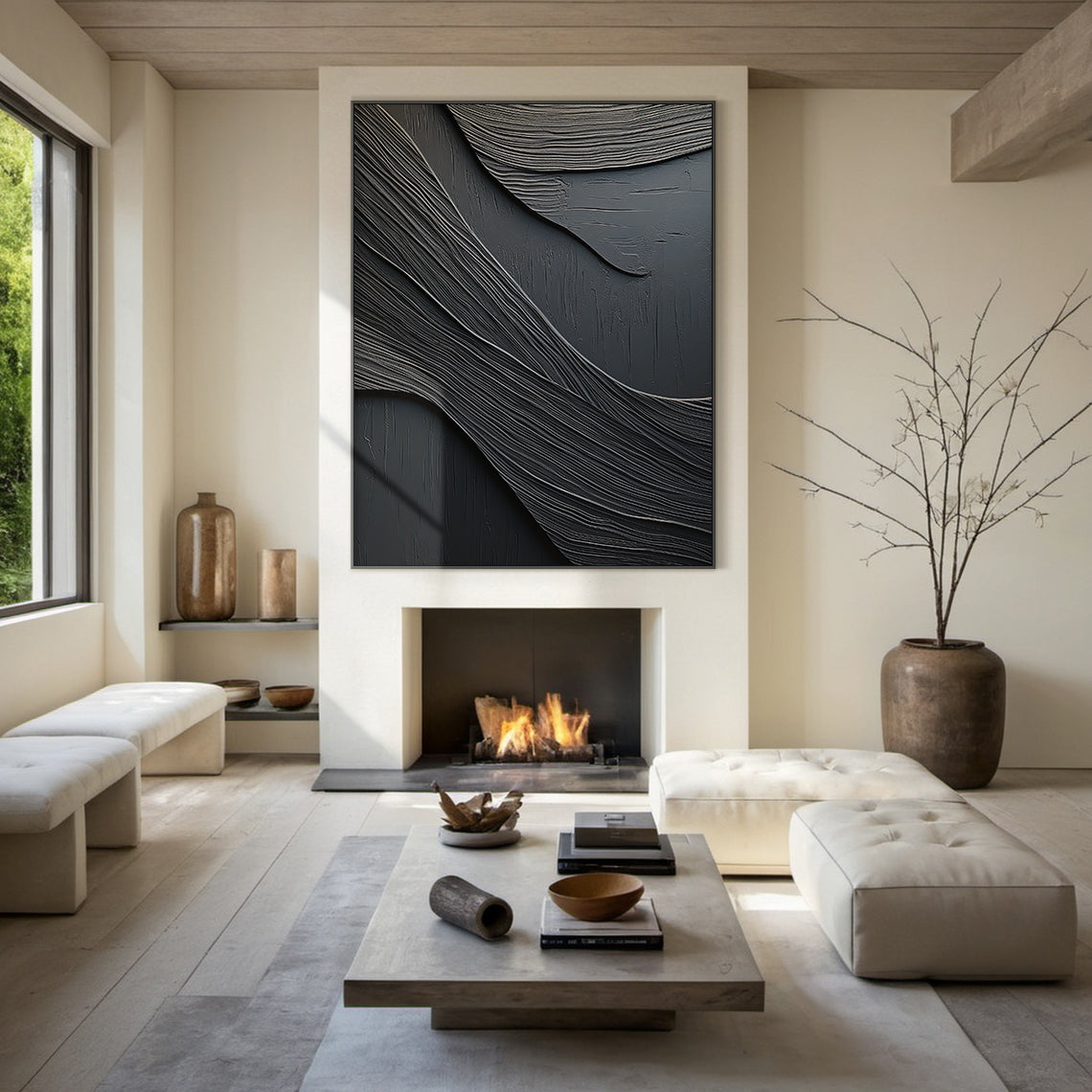 Obsidian Flow-Black 3D Textured Art-AURA068