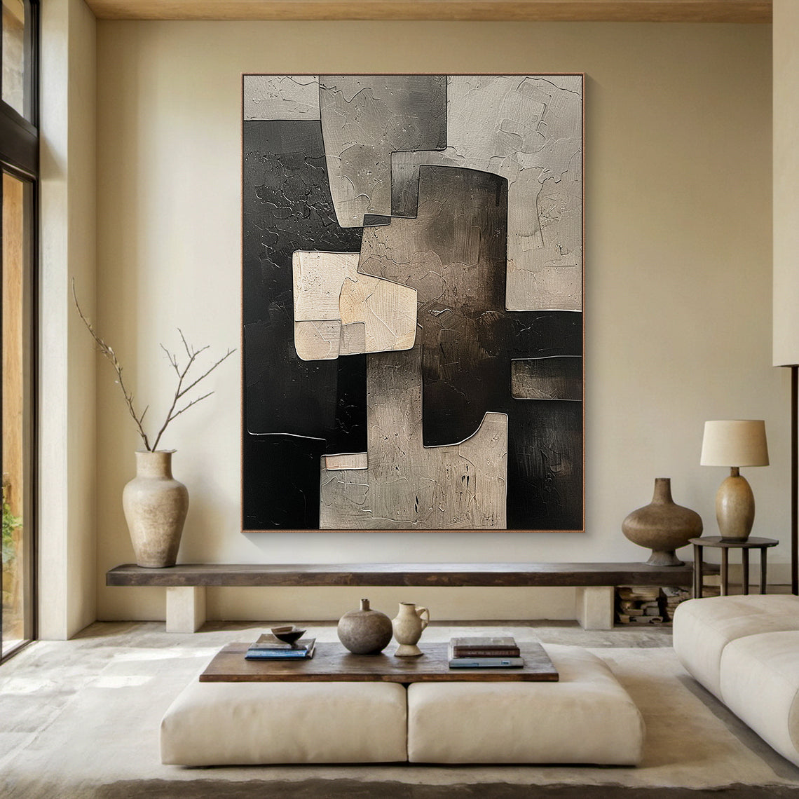 Silent Geometry-Black & Beige Spatial Field-AURA106