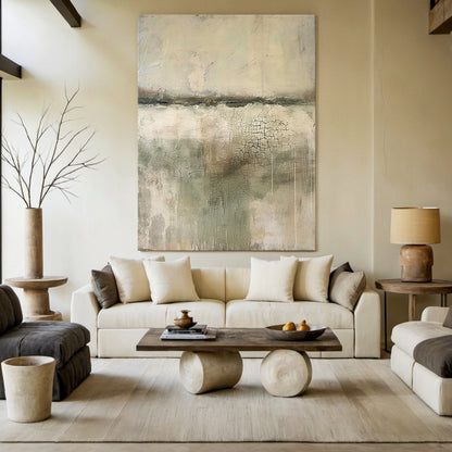 VerdaMossed Silence-Green & Beige Wabi-Sabi Art-AURA080