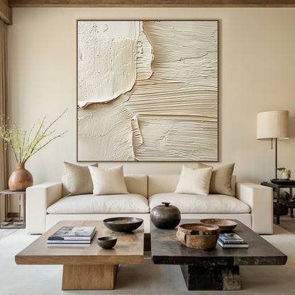 Soft Rift-Beige 3D Textured Art-AURA069