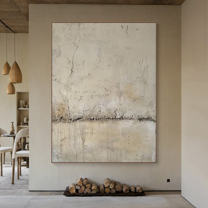 Wabi Sabi Beige Plaster Textured Wall Art with Cracked Mottled Tactile Surface AURA582