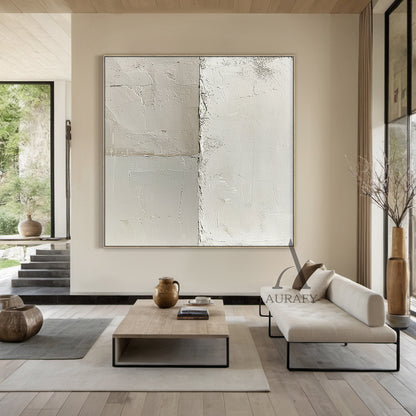 General Abstract Beige White Cracked Plaster Textured Wabi-Sabi Tactile Modern Organic Artwork AURA473