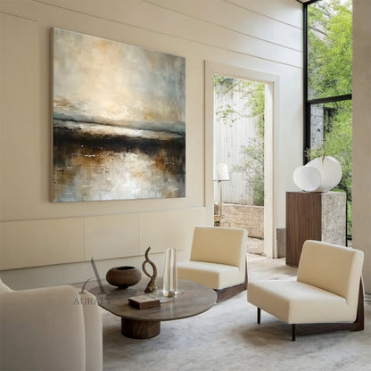 Wabi-Sabi Knife Textured Brown Abstract Landscape Plaster Canvas Artwork Japandi Minimalist Luxe Tactile Wall Decor AURA742
