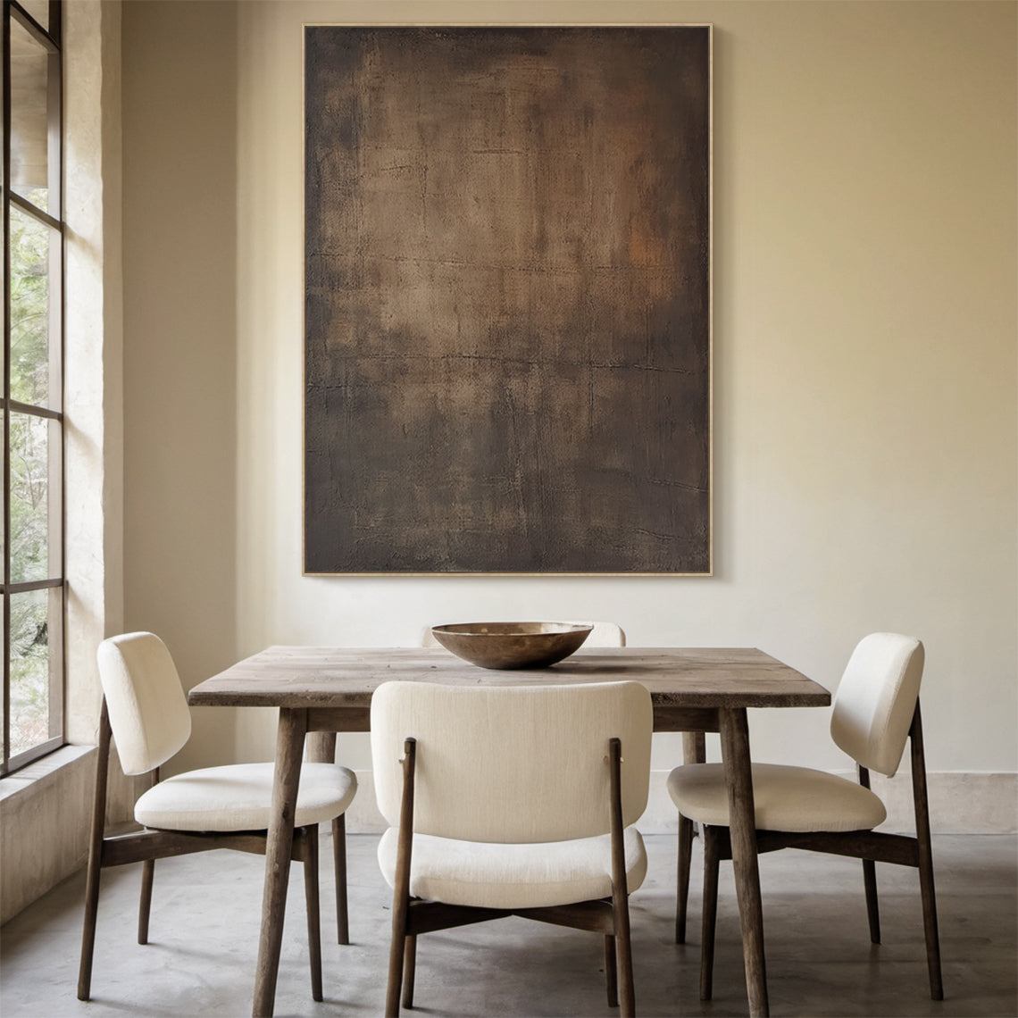 Wabi-Sabi Minimalist Wall Art – Aged Brass & Tobacco Brown – AURA016(Square)