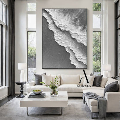 3D Textured Gray Abstract Sculpted High-Relief Tactile Modern Organic Minimalist Luxe Artwork AURA511