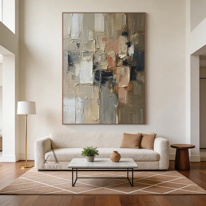 Palette Blocks, Brown Cream and Charcoal Impasto Painting AURA861