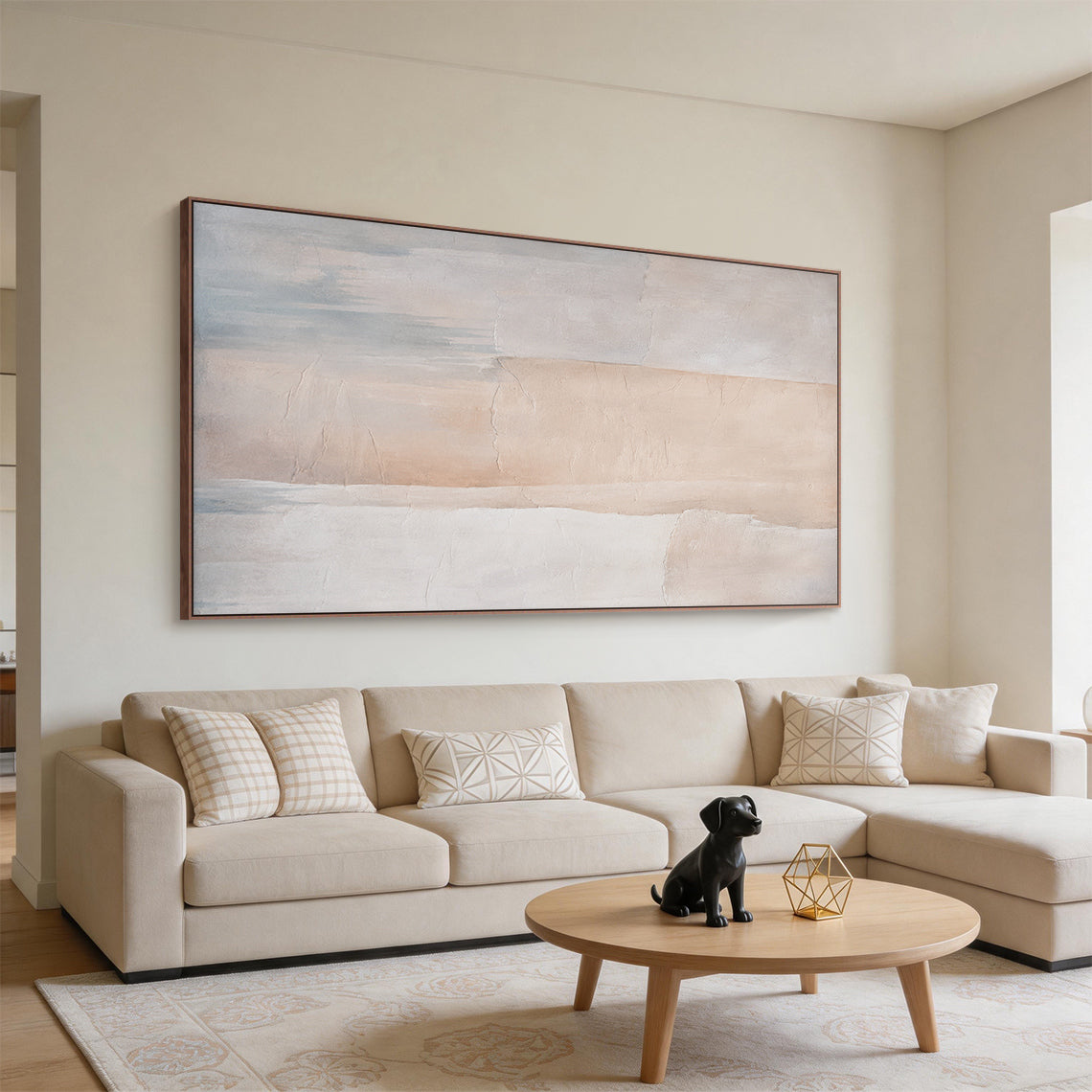 Beige 3D Textured Abstract Painting Wabi-Sabi Japandi Plaster Knife Stroke Minimalist Tactile Canvas Wall Art AURA702
