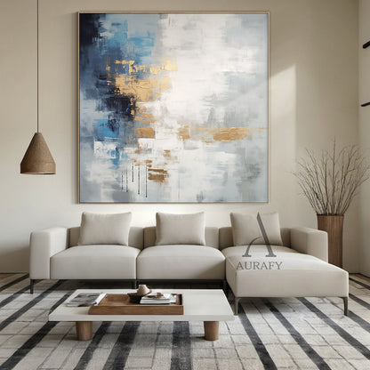Abstract Wall Art Minimalist Luxe with High Relief Gold Tactile Surface Knife Strokes Black Drips AURA487